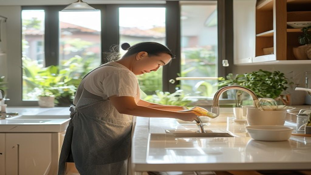 Membersihkan dapur dan kitchen set secara menyeluruh