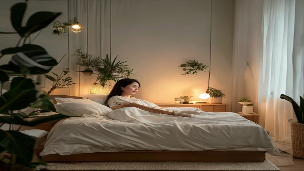 Udara bersih kamar tidur dengan tanaman hias